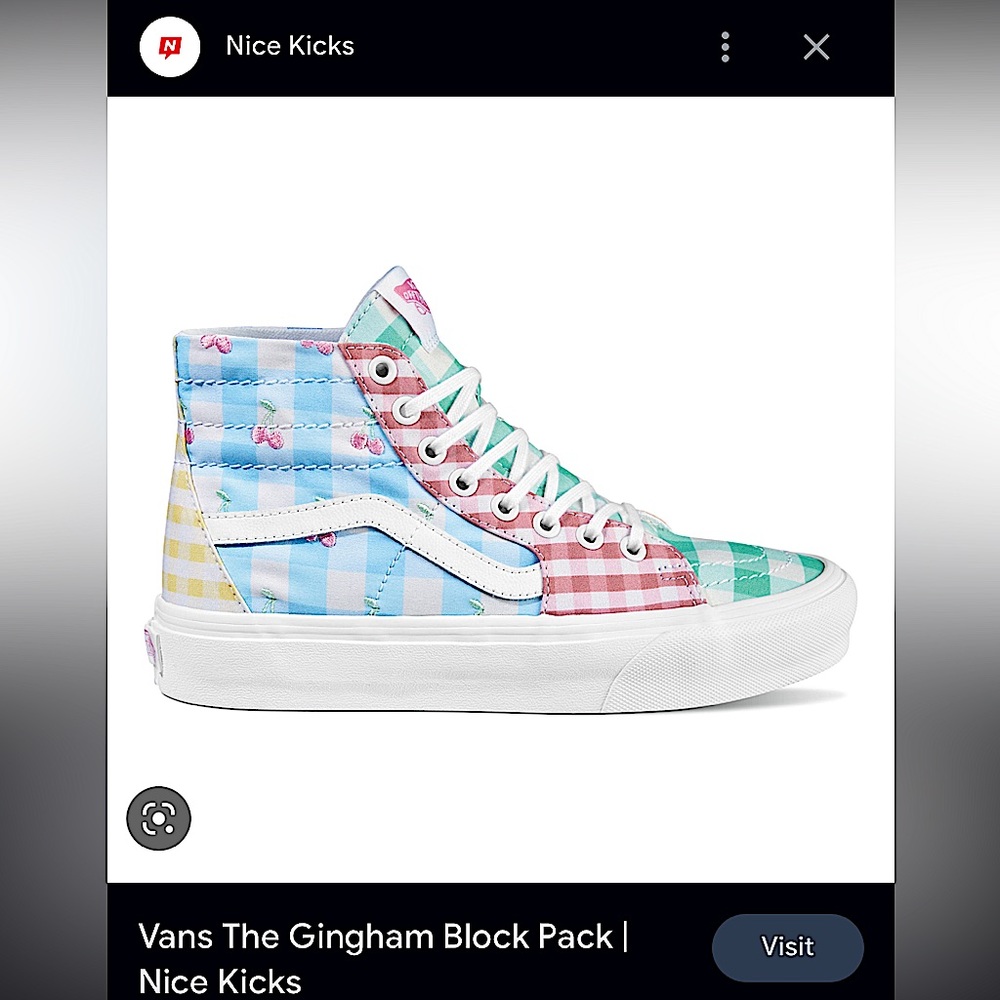 Vans gingham high top skate shoes size 8